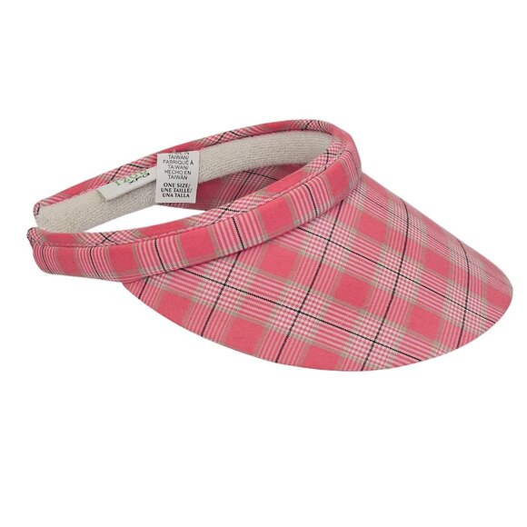 Ladies Golf Tennis Sun Visor Hat Athleisure Pink Gray Plaid Preppy Poolside OS - Picture 1 of 13